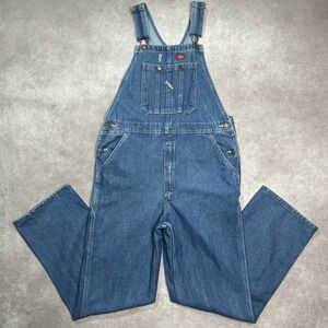 Dickies Denim Bib Overalls 33 X 30 Men's Blue Jean Work Coveralls XLR